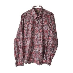 Gabicci Shirt Mens XL Red Paisley Long Sleeve Button Down Dress VTG
